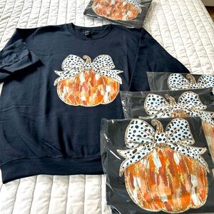 Pumpkin Leopard Print Black Sweatshirt
